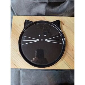 LTD‎ Commodities Black Ceramic Cat Face Plate Whiskers Ears Collector Decor 10in